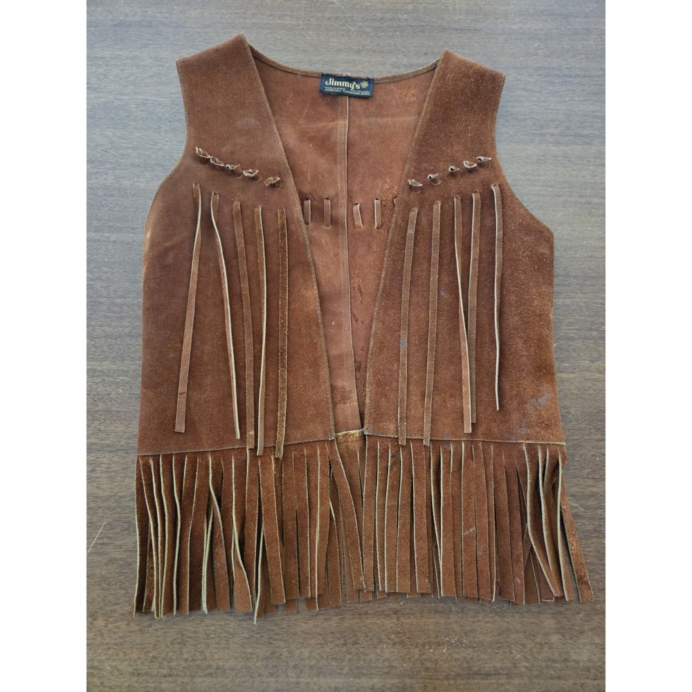 Vtg Suede Fringe Vest Boho Hippie Youth M/Lg Western Costume 70s Far Out Groovy
